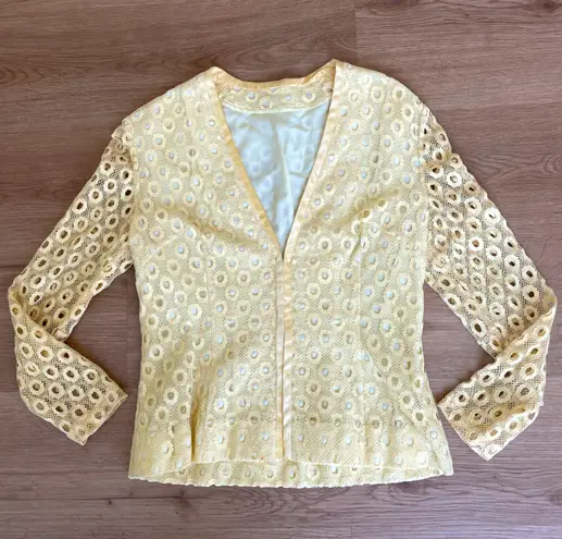 Vintage Yellow Eyelet Knit Woven Blouse