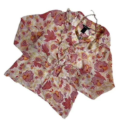 Vtg y2k international silk floral blouse Multi Size M