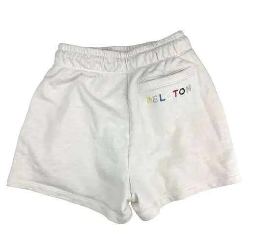 Peloton TWGF White Drawstring Pockets Athletic Running Activewear Sweat Short XS