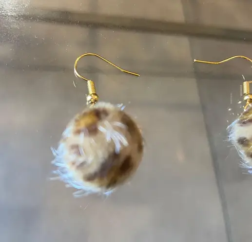 Handmade Cute faux fur Cheetah print Earrings , Brown And Gold drop dangle earrings
