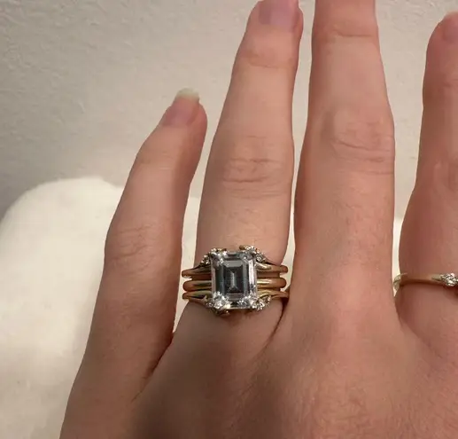 Diamond wedding ring wrap guard! 14K gold vintage style double band!