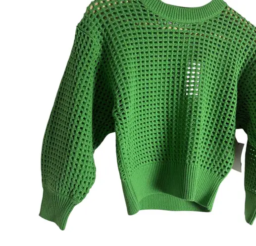 Equipment Esme Cotton Open Crochet Knit Bright Green Sweater Size XXS