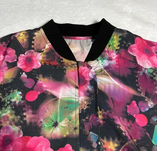 Women's Full Zip Floral Print Lightweight Bomber Jacket Size M Rave Colorful Black Size M