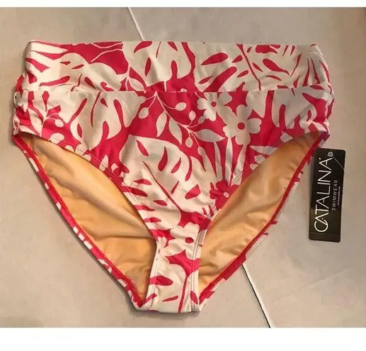 Catalina SWIMWEAR Swim Women’s Bottom Deep Coral Floral Nylon Blend Size L New