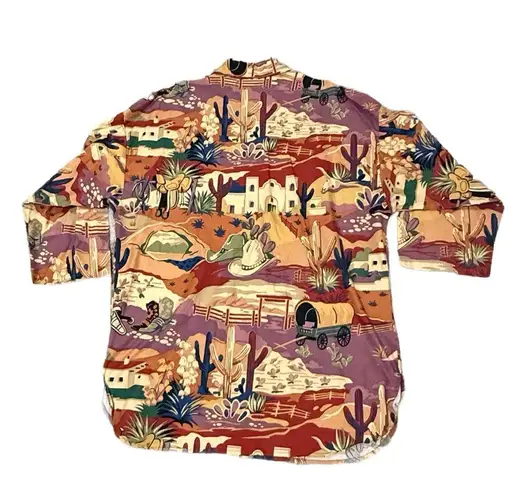 Original Cowboy Pajamas Night Sleep Shirt Cactus Covered Wagons Large Red