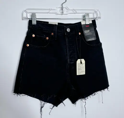 Levi's NWT Levi’s Ribcage Super High Rise Denim Shorts Frayed Hem Button Fly Black 24