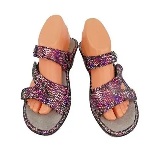 Alegria Double Strap Comfort Sandal Slide Womens 39 Croc Embossed Leather Shoes