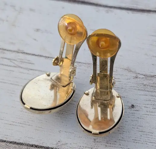 Vintage Clip On Earrings Mirrored Gold Tone Oval 7/8"