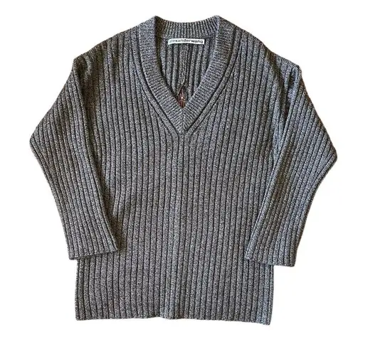 Alexander Wang safety pin star chunky rib knit wool v-neck tunic sweater