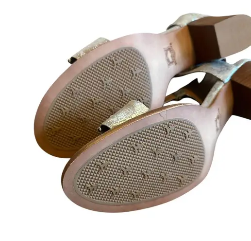 Trask Silver Metallic Sandals Heels Bead Detail Ankle Strap Size 9.5 NWOB NEW