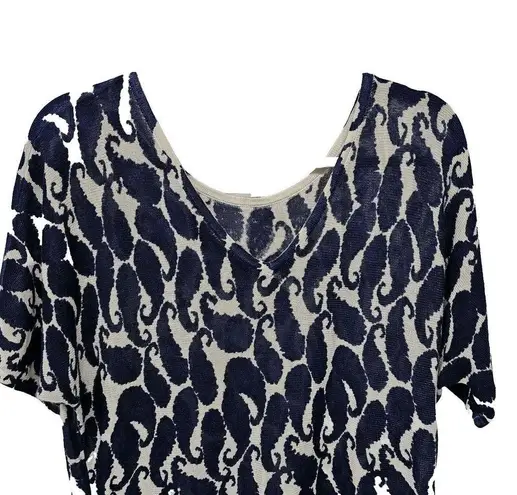 Talbots  Paisley Knit Dolman Printed Linen Top Womens Size M Coastal Blue White