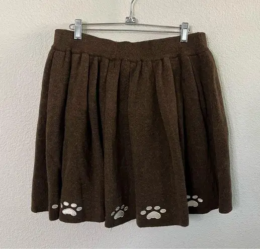 Kina and Tam The Paws Pleat Skirt Brown Dog Paw Wool Blend Womens Size XXL