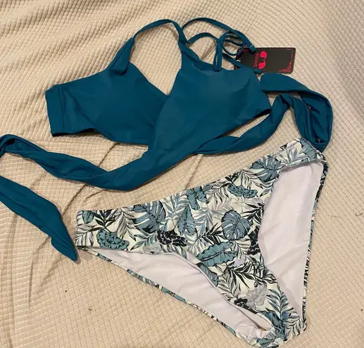 SHEKINI Push Up Halter Bandage Bikini Floral Printed Swim Two Piece set Multi Size L