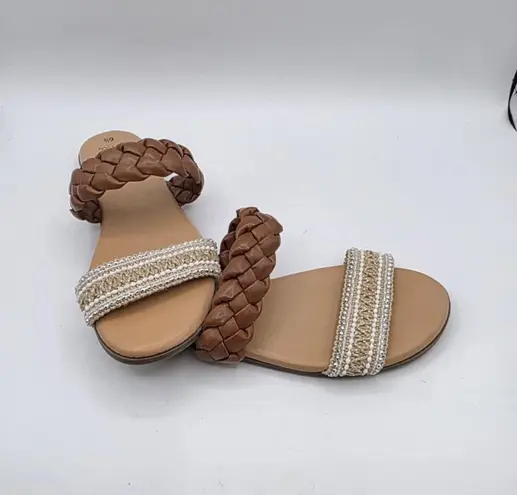 Time And Tru Memory Foam Brown Beaded Sandals Sz 6.5