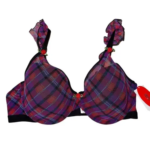 Auden and Parade Plaid Bra & Black Gemstone Corset L Multicolor Red Size L