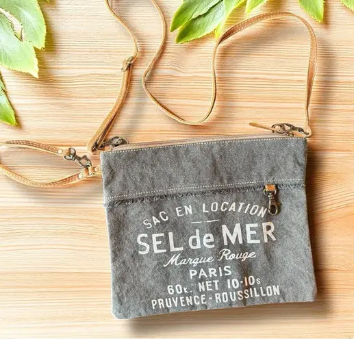 Myra Bag Gray Canvas & Leather Crossbody / Shoulder Bag – Sel de Mer Paris Print