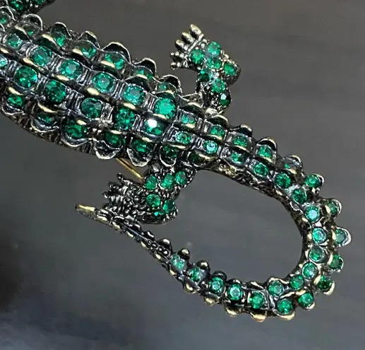 Antique Style Green Alligator Gator Crocodile Rhinestones Bling Brooch
