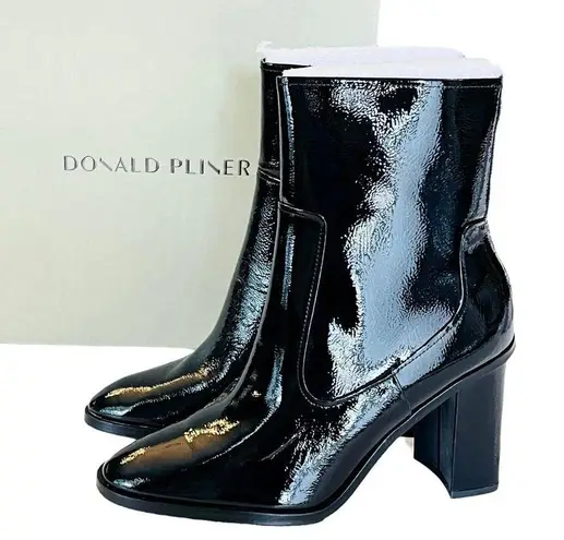 Donald Pliner NEW Leather BOOTIE ANKLE BOOT 9.5 Womens Black Crinkle Patent Shoe