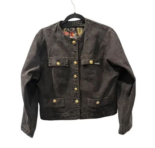 Jordache Vintage 90's Concepts Black Denim Jean Jacket Size Large 100% Cotton