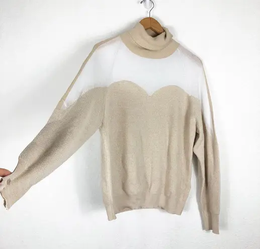 Oblique Creations Tan Illusion Oversized Sweater Size Medium Turtleneck Ribbed