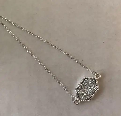 Silver Druzy Bracelet Hexagon Adjustable New