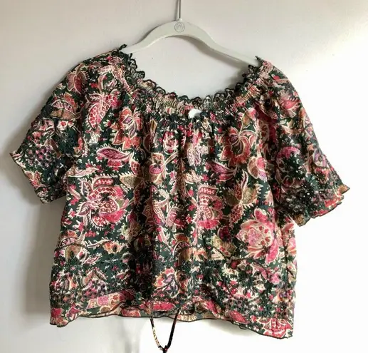 Jennifer Grace NWOT JENNIFER & GRACE Cropped Floral Peasant Puff Sleeve Boho Top Multicolor M