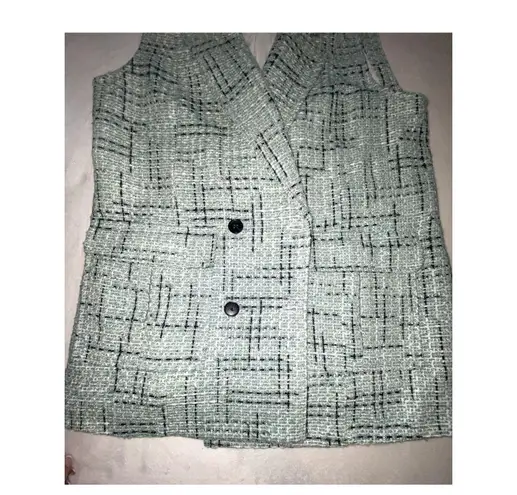 NWOT Anthropologie Maeve Green Tweed Double Breasted Blazer Vest Jacket Size 10