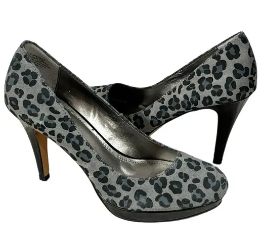 Circa Joan & David Leopard Print Genuine Leather Platform Heels Women’s Sz 6 Gray