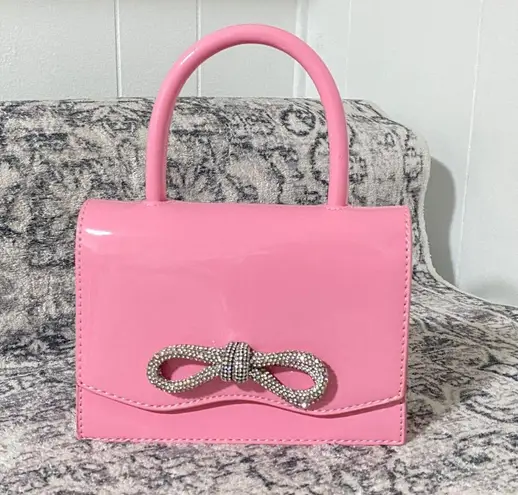 Pink Single Handle Mini Patent Handbag Rhinestone Bow