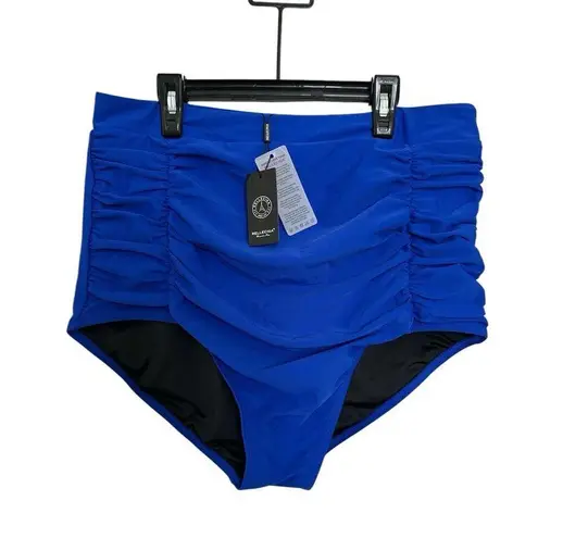 Relleciga Women's Royal Blue High Waisted Ruched Bikini Bottom Size XXL