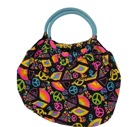 Y2k Black Neon Peace Sign Boho Bohemian Shoulder Bag Medium