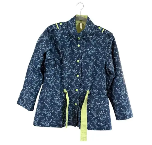 Matilda Jane Women's Navy Blue Floral Lime Green Utility Jacket 2X