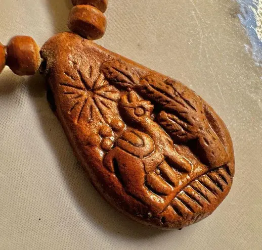 Peruvian wood beaded pendant necklace Brown