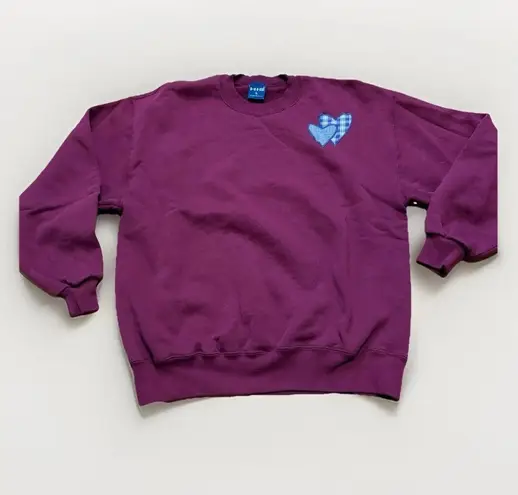 Vintage 90’s H.I.S Crewneck Sweatshirt Burgundy Embroidered Blue Hearts Sz L Red Size L