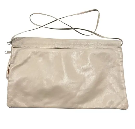 None Vintage Leather clutch bag with wavy design and thin shoulder strap