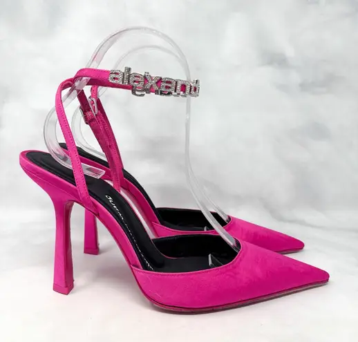 Alexander Wang Delphine Rhinestone Logo Strap Pointed Toe Pump Heels Hot Pink 38 - Image 1