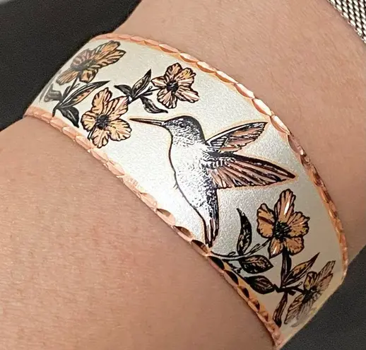 Hummingbird Handmade Artisan Copper Open Cuff Bangle Bracelet