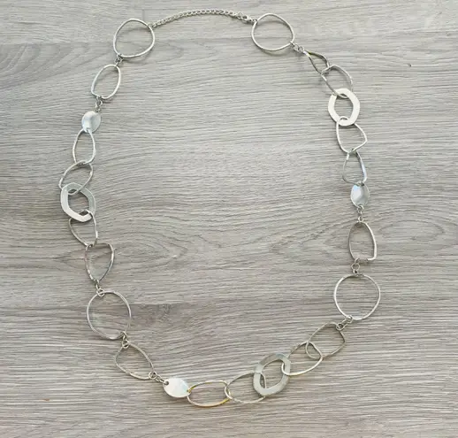 Modern Silver Tone Open Link Long Statement Necklace 32” Geometric Lightweight