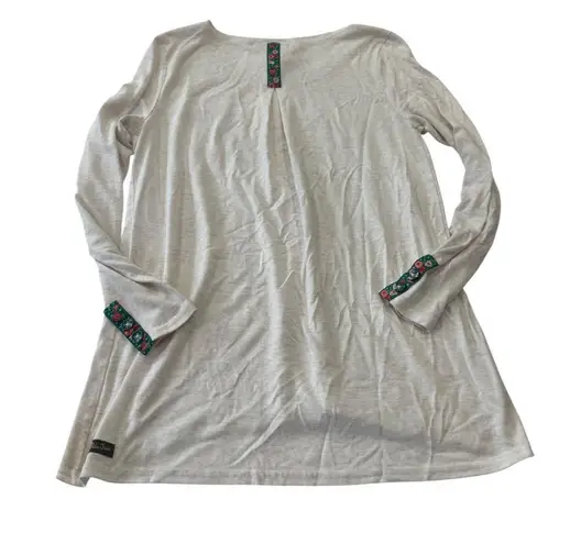 Matilda Jane Narrator Tunic Scoop Neck Long Sleeve Top Shirt Floral Trim Beige