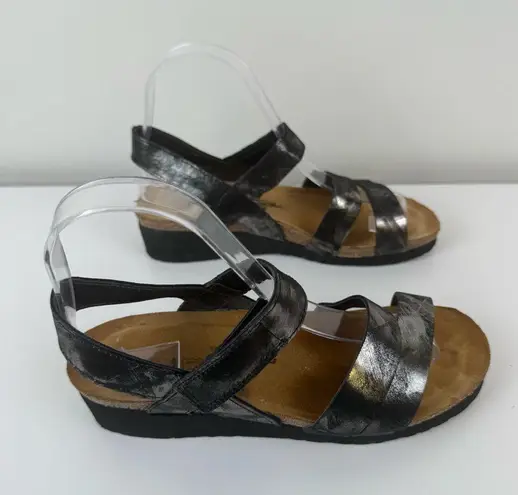 Naot Kayla Sandals Metallic Onyx Leather Size 37 Women's
