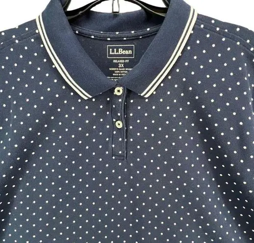 L.L.Bean  Polo Shirt Womens 3XL Blue White Polka Dot Relaxed Fit Short Sleeve Top