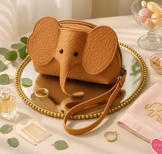 Tan Elephant Coin Purse Wristlet | Vegan Leather Cardholder NWT