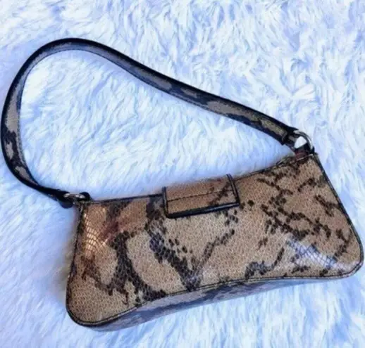 2000s Shoulder Bag Snake Animal Print Vintage Vinyl Buckle Natural Neutral Purse Tan