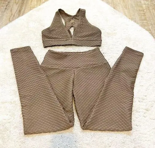 Booty By Brabants  BBB Croco Croc Skin Bra and Leggings Matching Set Tan O/S