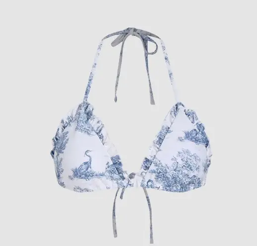 Cider White Blue Toile Print Ruffle Bikini Set Xs/S NWOT