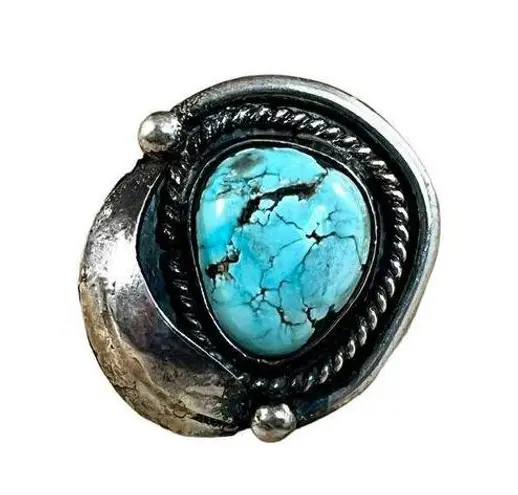 Vintage Blue  Turquoise Leaf Ring, Sterling Silver Native American Ring Sz 5.5