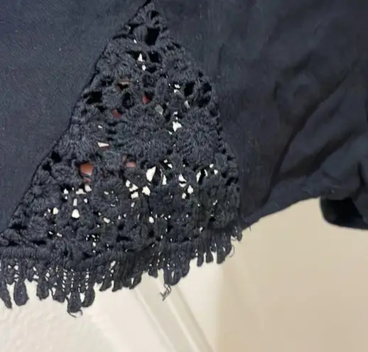 all about eve Black Long Bell Sleeve Wide Neck Crochet Detail Romper Size M