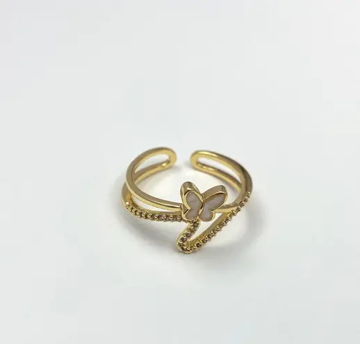 18K Gold Plated Adjustable Butterfly Open Ring for Women