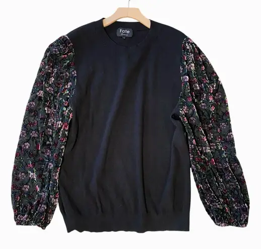 FATE CURVE Velvet Sleeve Top Black Size 1X