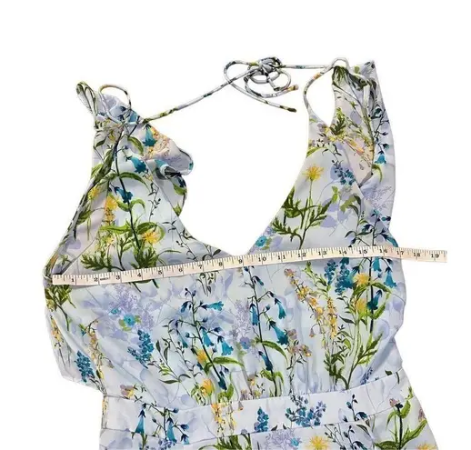 Adelyn Rae ruffle floral midi open back sky blue dress sz M
